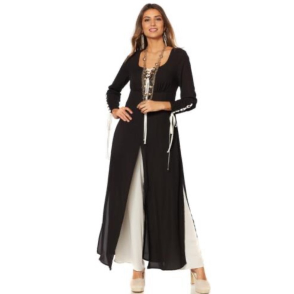 Touch of Cyn | Black & white wide leg jumpsuit lace up detailing witch •